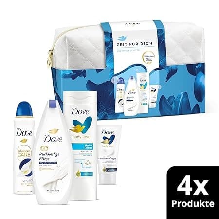 مجموعة هدايا دوف "وقت لك" مع عناية بالجسم تحت الدش، مزيل عرق، لوشن للجسم وكريم لليدين مع حقيبة تجميل ٢٥٠ مل + ١٥٠ مل + ٤٠٠ مل + ٧٥ مل