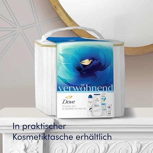 طقم هدايا دوف للعناية بالجسم مع كريم الاستحمام وكريم اليدين وغسول الجسم وحقيبة المكياج (150 مل + 225 مل + 400 مل + 75 مل)